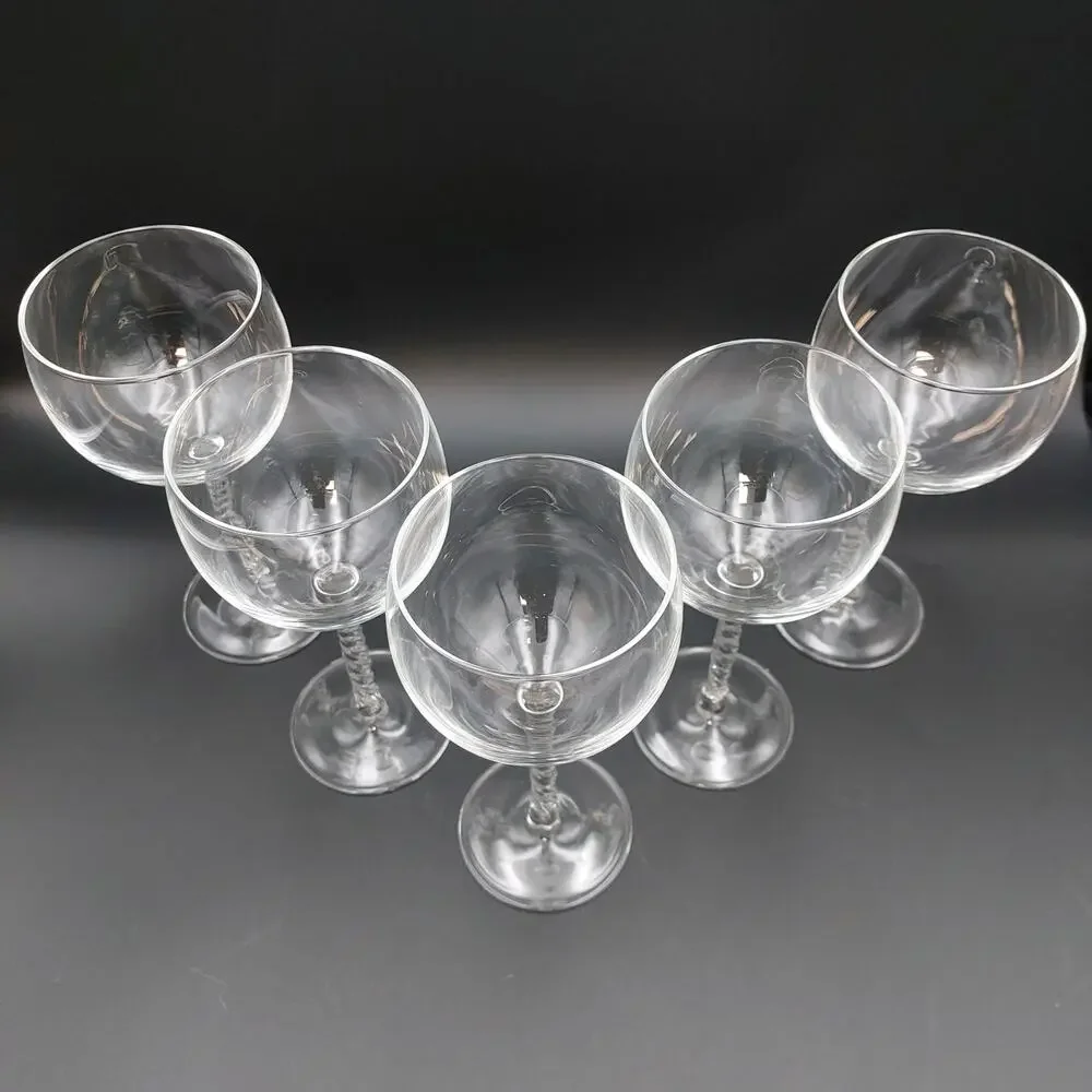 Cristal Darques Angelique Balloon Wine Glasses Set of 5 Clear Twisted Stem 7.25